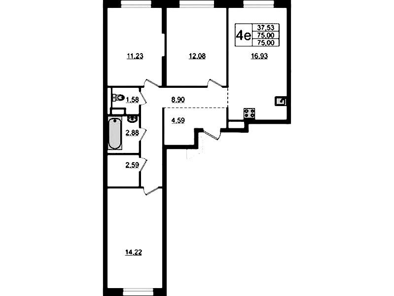 3-комнатная квартира 75 м², 8/12 эт., ЖК «Новые Лаврики»